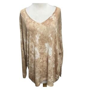Tempo‎ Paris Sweater Womens S/M Cream Brown Natural Tie Dye Relaxed Boho Chic